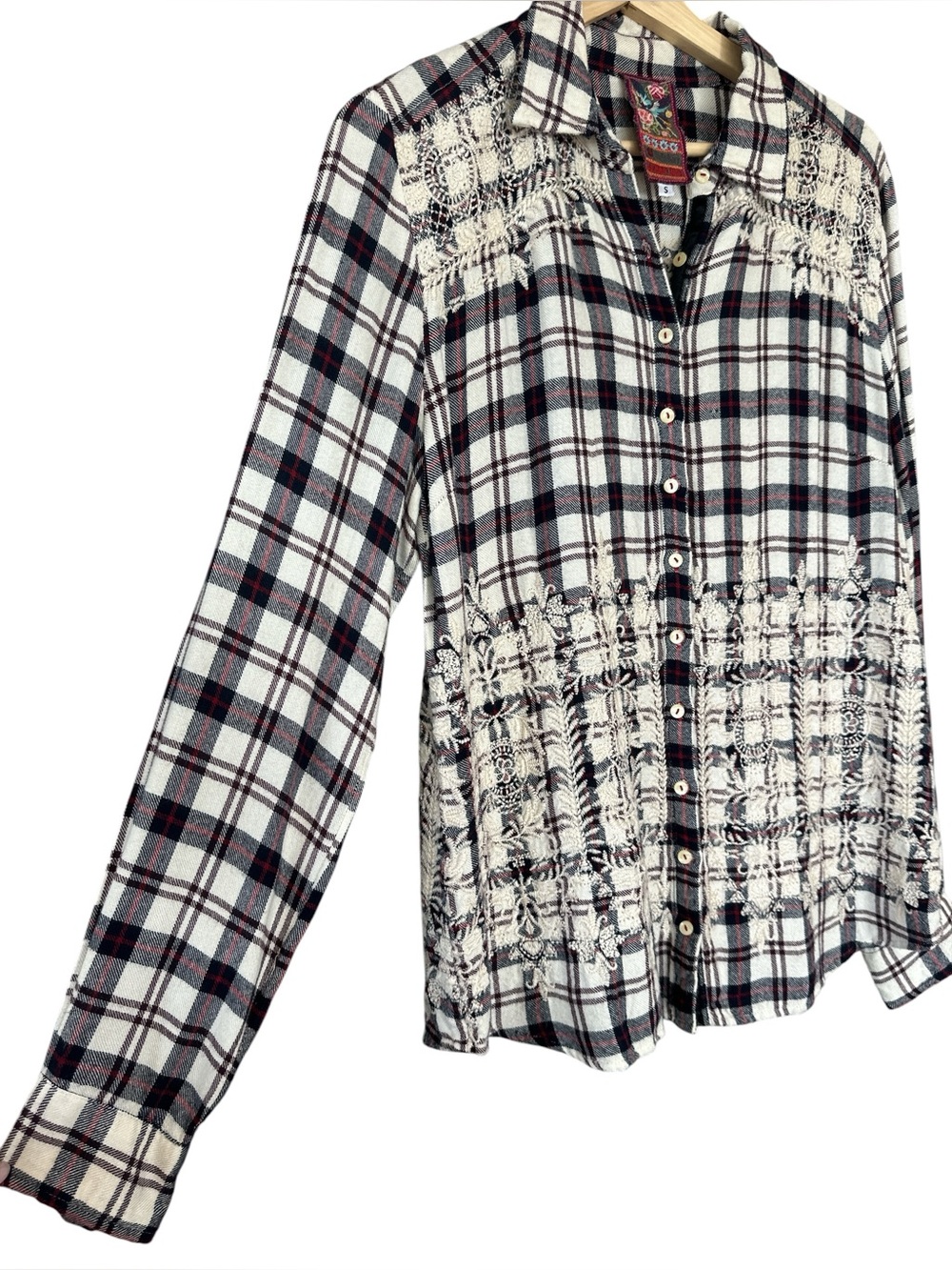 Johnny Was 3J Workshop Embroidered Plaid Button Down Shirt - Picture 4 of 9